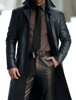 Men's Faux Leather Jacket Winter Coat Transition Jacket Trench Coat Office & Career Daily Wear Winter PU Thermal Warm Windproof Outerwear Clothing Apparel Fashion Warm Ups Plain Pocket Lapel Single