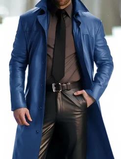 Men's Faux Leather Jacket Winter Coat Transition Jacket Trench Coat Office & Career Daily Wear Winter PU Thermal Warm Windproof Outerwear Clothing Apparel Fashion Warm Ups Plain Pocket Lapel Single