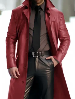 Men's Faux Leather Jacket Winter Coat Transition Jacket Trench Coat Office & Career Daily Wear Winter PU Thermal Warm Windproof Outerwear Clothing Apparel Fashion Warm Ups Plain Pocket Lapel Single