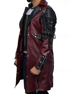 Men's Faux Leather Jacket Biker Jacket Red Leather Jacket Motorcycle Jacket Daily Vacation Windproof Warm Lace up Pocket Fall & Winter Plain Fashion Classic Lapel Long Faux Leather Black Wine Jacket