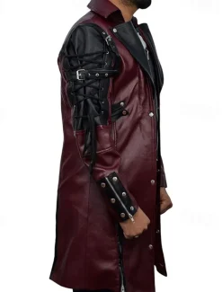 Men's Faux Leather Jacket Biker Jacket Red Leather Jacket Motorcycle Jacket Daily Vacation Windproof Warm Lace up Pocket Fall & Winter Plain Fashion Classic Lapel Long Faux Leather Black Wine Jacket