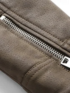 Men's Faux Leather Jacket Biker Jacket Motorcycle Jacket Daily Vacation Windproof Warm Pocket Fall & Winter Plain Fashion Classic Stand Collar Regular Black Brown Khaki Jacket