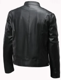 Men's Faux Leather Jacket Shirt Jacket Transition Jacket Biker Jacket Vacation Daily Windproof Warm Pocket Fall & Winter Plain Fashion Classic Stand Collar Regular Faux Leather Black Khaki Jacket