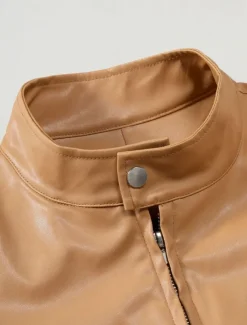 Men's Faux Leather Jacket Shirt Jacket Transition Jacket Biker Jacket Vacation Daily Windproof Warm Pocket Fall & Winter Plain Fashion Classic Stand Collar Regular Faux Leather Black Khaki Jacket