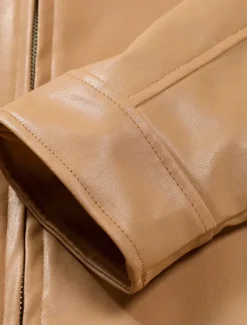 Men's Faux Leather Jacket Shirt Jacket Transition Jacket Biker Jacket Vacation Daily Windproof Warm Pocket Fall & Winter Plain Fashion Classic Stand Collar Regular Faux Leather Black Khaki Jacket