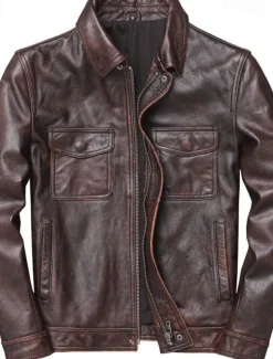 Men's Faux Leather Jacket Transition Jacket Biker Jacket Motorcycle Jacket Vacation Daily Windproof Warm Pocket Fall & Winter Plain Fashion Classic Stand Collar Regular Faux Leather Black Brown Jacket