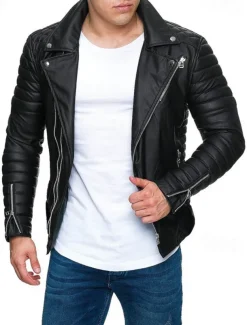 Men's Faux Leather Jacket Transition Jacket Biker Jacket Motorcycle Jacket Vacation Daily Windproof Warm Pocket Fall & Winter Plain Fashion Classic Lapel Regular Faux Leather Black Red Coffee Jacket