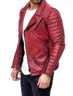 Men's Faux Leather Jacket Transition Jacket Biker Jacket Motorcycle Jacket Vacation Daily Windproof Warm Pocket Fall & Winter Plain Fashion Classic Lapel Regular Faux Leather Black Red Coffee Jacket