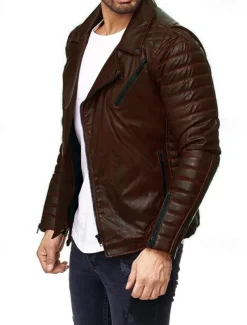 Men's Faux Leather Jacket Transition Jacket Biker Jacket Motorcycle Jacket Vacation Daily Windproof Warm Pocket Fall & Winter Plain Fashion Classic Lapel Regular Faux Leather Black Red Coffee Jacket