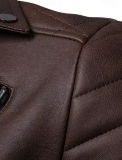 Men's Faux Leather Jacket Transition Jacket Biker Jacket Motorcycle Jacket Vacation Daily Windproof Warm Pocket Fall & Winter Plain Fashion Classic Lapel Regular Faux Leather Black Red Coffee Jacket