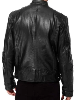 Men's Faux Leather Jacket Transition Jacket Street Windproof Pocket Spring & Fall Streetwear Stand Collar Regular Faux Leather Regular Fit Black Jacket