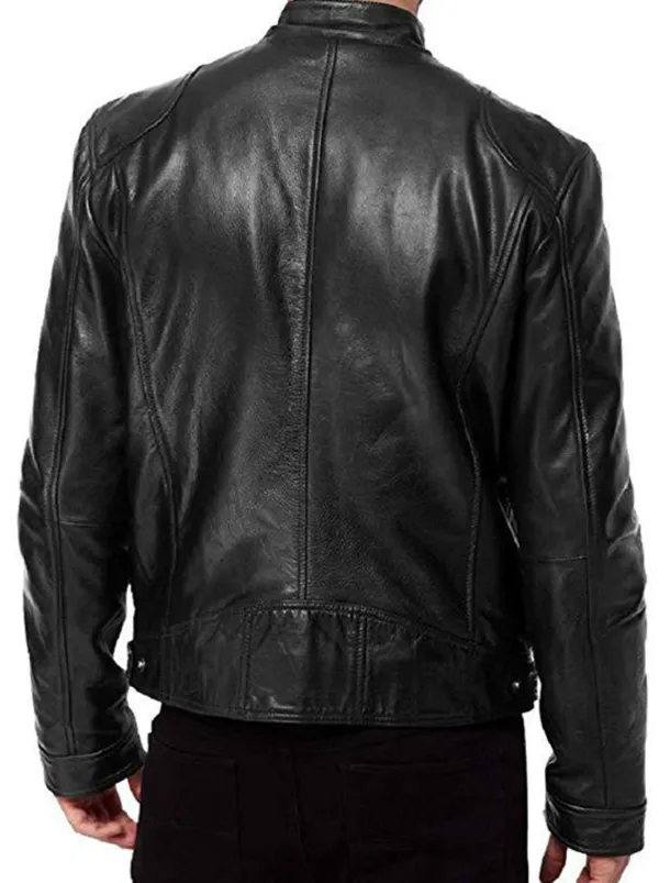 Men's Faux Leather Jacket Transition Jacket Street Windproof Pocket Spring & Fall Streetwear Stand Collar Regular Faux Leather Regular Fit Black Jacket