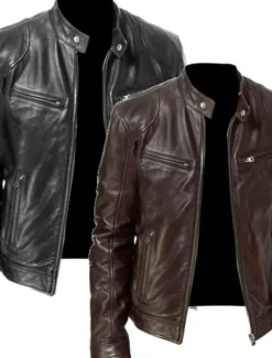 Men's Faux Leather Jacket Transition Jacket Biker Jacket Motorcycle Jacket Daily Thermal Warm Rain Waterproof Fall & Winter Solid Colored Stand Collar Regular Regular Fit Silver Black White Yellow