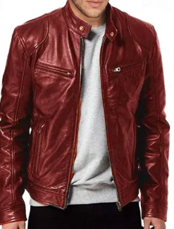 Men's Faux Leather Jacket Transition Jacket Biker Jacket Motorcycle Jacket Daily Thermal Warm Rain Waterproof Fall & Winter Solid Colored Stand Collar Regular Regular Fit Silver Black White Yellow