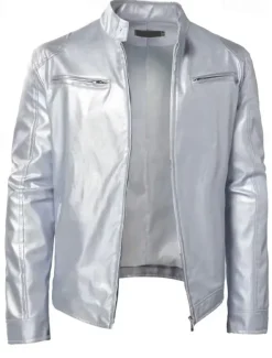 Men's Faux Leather Jacket Transition Jacket Biker Jacket Motorcycle Jacket Daily Thermal Warm Rain Waterproof Fall & Winter Solid Colored Stand Collar Regular Regular Fit Silver Black White Yellow