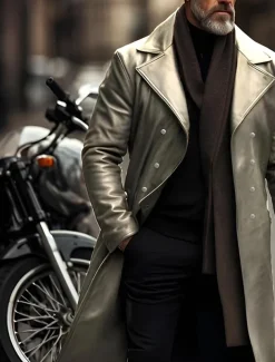 Men's Faux Leather Jacket Transition Jacket Biker Jacket Red Leather Jacket Vacation Daily Windproof Warm Pocket Fall & Winter Plain Fashion Classic Lapel Long Faux Leather Black Silver Wine Blue Gold