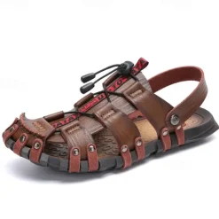 Men's Faux Leather Outdoor Sandals – Breathable Gladiator Design with Adjustable Drawstring for Hiking, Beach and Casual Summer Wear