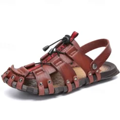 Men's Faux Leather Outdoor Sandals – Breathable Gladiator Design with Adjustable Drawstring for Hiking, Beach and Casual Summer Wear