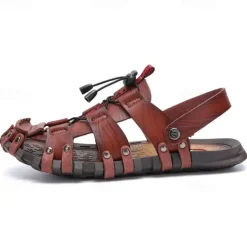 Men's Faux Leather Outdoor Sandals – Breathable Gladiator Design with Adjustable Drawstring for Hiking, Beach and Casual Summer Wear