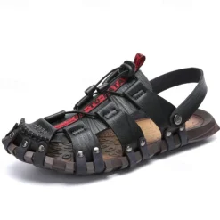 Men's Faux Leather Outdoor Sandals – Breathable Gladiator Design with Adjustable Drawstring for Hiking, Beach and Casual Summer Wear