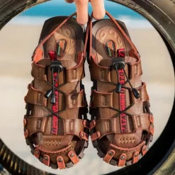 Men's Faux Leather Outdoor Sandals – Breathable Gladiator Design with Adjustable Drawstring for Hiking, Beach and Casual Summer Wear