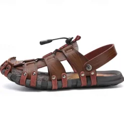 Men's Faux Leather Outdoor Sandals – Breathable Gladiator Design with Adjustable Drawstring for Hiking, Beach and Casual Summer Wear