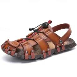 Men's Faux Leather Outdoor Sandals – Breathable Gladiator Design with Adjustable Drawstring for Hiking, Beach and Casual Summer Wear