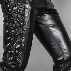 Men's Faux Leather Pants Drawstring Solid Colored Outdoor Sports Full Length Party Casual Fashion Casual Black Red Inelastic