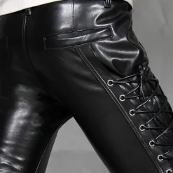 Men's Faux Leather Pants Drawstring Solid Colored Outdoor Sports Full Length Party Casual Fashion Casual Black Red Inelastic