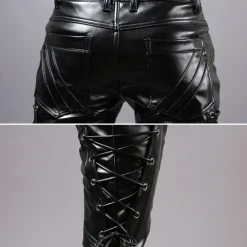 Men's Faux Leather Pants Drawstring Solid Colored Outdoor Sports Full Length Party Casual Fashion Casual Black Red Inelastic