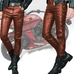 Men's Faux Leather Pants Drawstring Solid Colored Outdoor Sports Full Length Party Casual Fashion Casual Black Red Inelastic