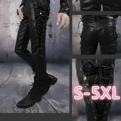 Men's Faux Leather Pants Drawstring Solid Colored Outdoor Sports Full Length Party Casual Fashion Casual Black Red Inelastic