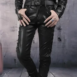 Men's Faux Leather Pants Drawstring Solid Colored Outdoor Sports Full Length Party Casual Fashion Casual Black Red Inelastic