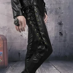 Men's Faux Leather Pants Drawstring Solid Colored Outdoor Sports Full Length Party Casual Fashion Casual Black Red Inelastic