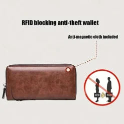 Men's Faux Leather Zipper Wallet with Multiple Card Slots & Wrist Strap - Slim & Stylish for Everyday Use