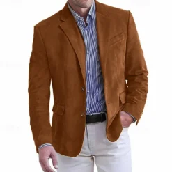 Men's Faux Suede Jacket Faux Suede Blazer Business Attire Company Party Fashion Casual Fall / Winter Faux Suede Plain Pocket Buttons Comfortable Single Breasted Blazer Dark Navy Brown Green khaki