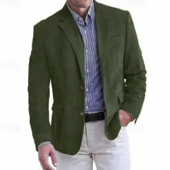Men's Faux Suede Jacket Faux Suede Blazer Business Attire Company Party Fashion Casual Fall / Winter Faux Suede Plain Pocket Buttons Comfortable Single Breasted Blazer Dark Navy Brown Green khaki