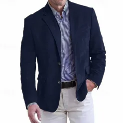 Men's Faux Suede Jacket Faux Suede Blazer Business Attire Company Party Fashion Casual Fall / Winter Faux Suede Plain Pocket Buttons Comfortable Single Breasted Blazer Dark Navy Brown Green khaki