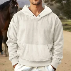 Men's Faux Suede Pullover Hoodie Sweatshirt Plain Work Sports & Outdoor Casual Streetwear Basic Casual Spring & Fall Cross-Seasons Clothing Apparel Hoodie