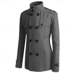 Men's Field Coat Peacoat Trench Coat Daily Vacation Fall & Winter Polyester Thermal Warm Outerwear Clothing Apparel Fashion Classic Plain Pocket Stand Collar Double Breasted