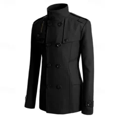 Men's Field Coat Peacoat Trench Coat Daily Vacation Fall & Winter Polyester Thermal Warm Outerwear Clothing Apparel Fashion Classic Plain Pocket Stand Collar Double Breasted