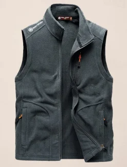 Men's Fishing Vest Daily Casual Fall & Winter Pocket Fleece Polyester Thermal Warm Plain Zipper Stand Collar Regular Fit Black Army Green Dark Blue Dark Gray Vest