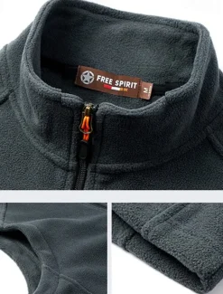 Men's Fishing Vest Daily Casual Fall & Winter Pocket Fleece Polyester Thermal Warm Plain Zipper Stand Collar Regular Fit Black Army Green Dark Blue Dark Gray Vest