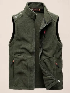 Men's Fishing Vest Daily Casual Fall & Winter Pocket Fleece Polyester Thermal Warm Plain Zipper Stand Collar Regular Fit Black Army Green Dark Blue Dark Gray Vest
