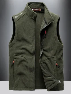 Men's Fishing Vest Daily Casual Fall & Winter Pocket Fleece Polyester Thermal Warm Plain Zipper Stand Collar Regular Fit Black Army Green Dark Blue Dark Gray Vest