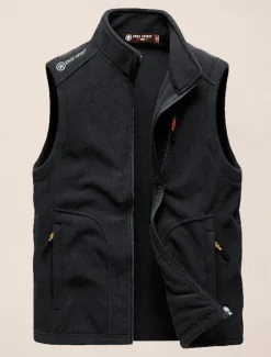 Men's Fishing Vest Daily Casual Fall & Winter Pocket Fleece Polyester Thermal Warm Plain Zipper Stand Collar Regular Fit Black Army Green Dark Blue Dark Gray Vest