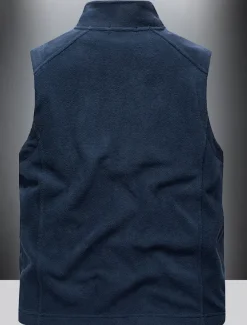 Men's Fishing Vest Daily Casual Fall & Winter Pocket Fleece Polyester Thermal Warm Plain Zipper Stand Collar Regular Fit Black Army Green Dark Blue Dark Gray Vest