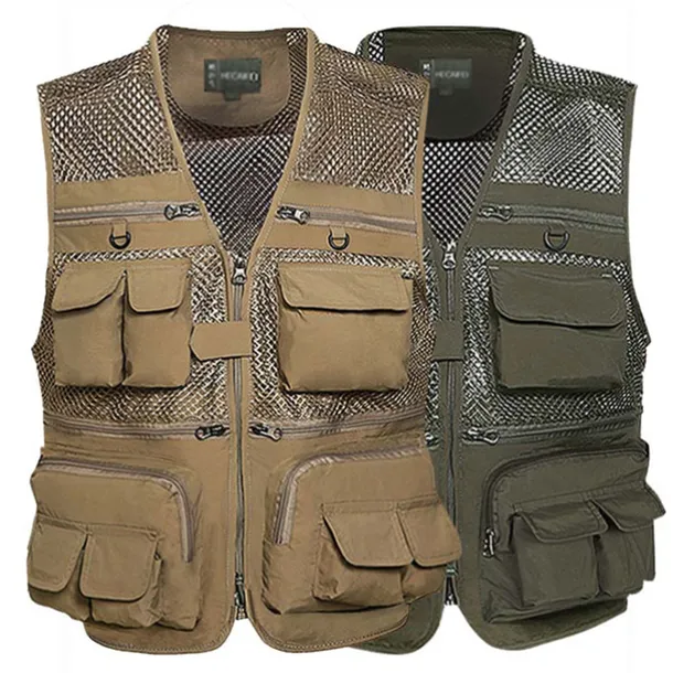 Men's Fishing Vest Hiking Vest Sleeveless V Neck Vest / Gilet Jacket Top Outdoor Breathable Quick Dry Multi Pockets Lightweight Polyester Army Green Khaki Dark Blue Fishing Climbing Camping / Hiking