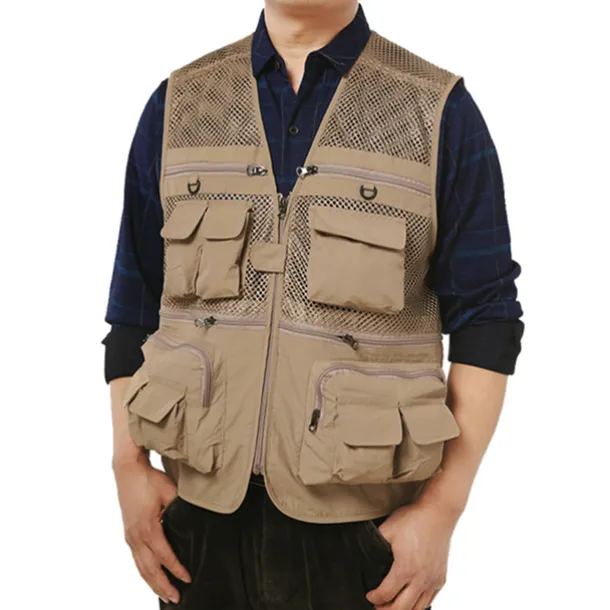 Men's Fishing Vest Hiking Vest Sleeveless V Neck Vest / Gilet Jacket Top Outdoor Breathable Quick Dry Multi Pockets Lightweight Polyester Army Green Khaki Dark Blue Fishing Climbing Camping / Hiking