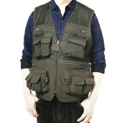 Men's Fishing Vest Hiking Vest Sleeveless V Neck Vest / Gilet Jacket Top Outdoor Breathable Quick Dry Multi Pockets Lightweight Polyester Army Green Khaki Dark Blue Fishing Climbing Camping / Hiking